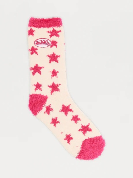 •Pink Star• Von Dutch Fuzzy Socks | Y2K Cozy Crew Socks Plush Lounge Aesthetic - Picture 2 of 2